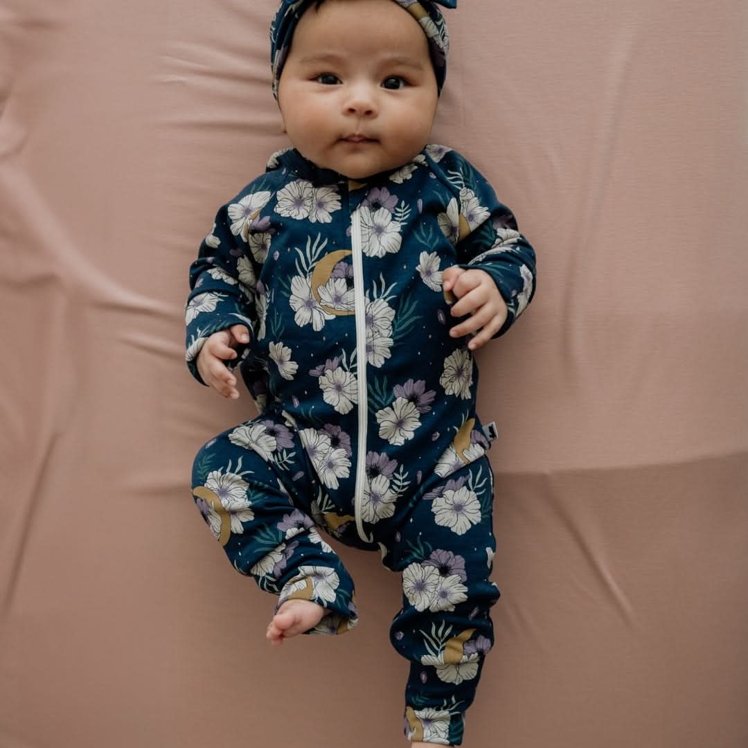 Bamboo Baby Zipper Footed Onesie| Celestial Floral