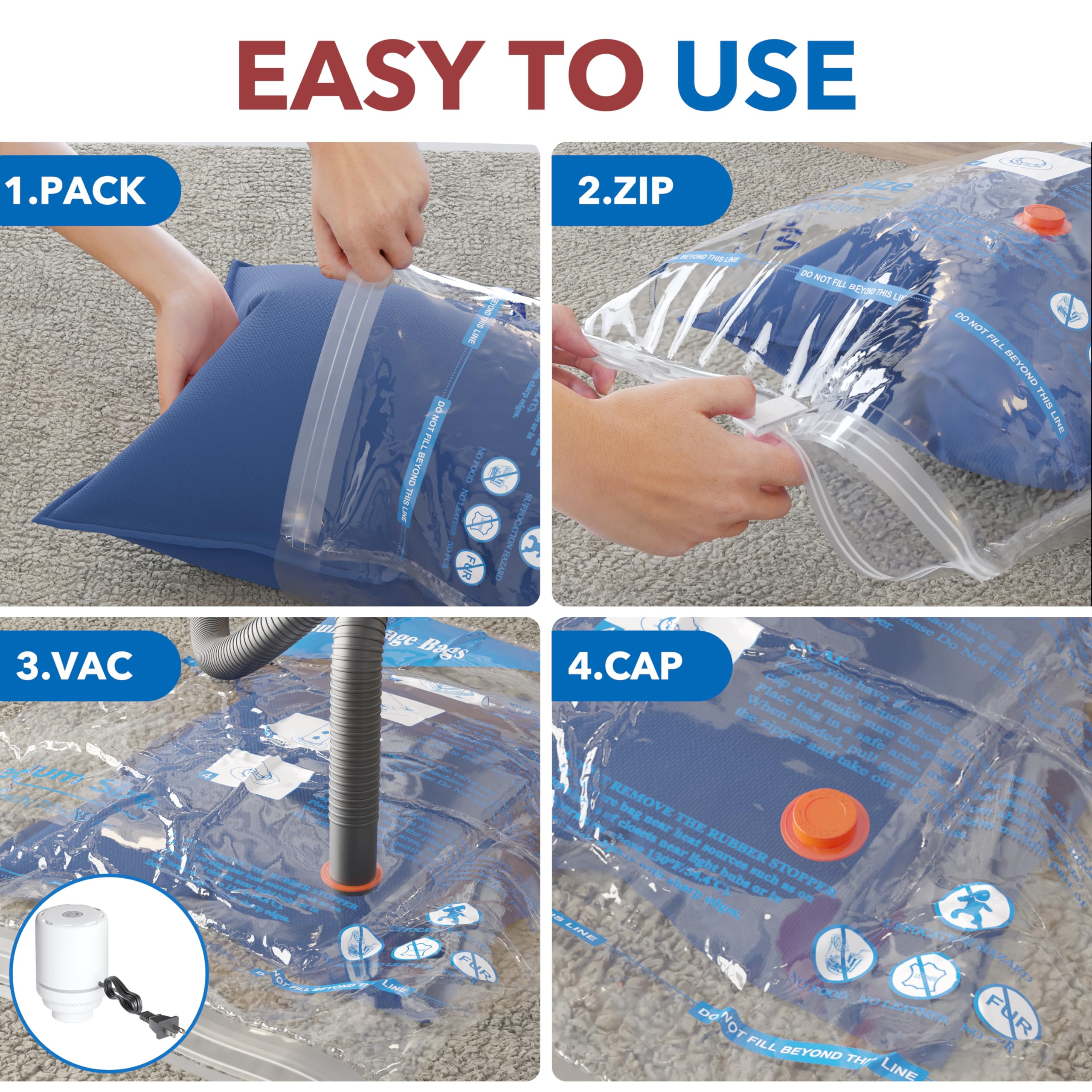 8 Pack Vacuum Storage Bags with Electric Air Pump，2 jumbo,2 large,2 midium,2 small bags,travel vacuum bags for luggage,vacuum seal bags for clothing travel 🍁 All In One Marketplace Canada