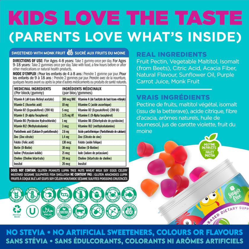 CANADIAN NUTRAMIN Children's Daily Vegan Multivitamin Gummies Vitamin C, D2 & Zinc for Immunity, Plant-Based, Sugar-Free, Nut-Free, Gluten-Free with Biotin, Vitamin A, B, B6, B12 +More 90 Ct (45 Day Supply) 🍁 All In One Marketplace Canada