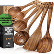 Wooden Spoons for Cooking – Wooden Kitchen Utensils Set, 6 Pcs Teak Wood Utensil Set – Comfortable Grip Non–Stick Wooden Cooking Utensils 🍁 All In One Marketplace Canada