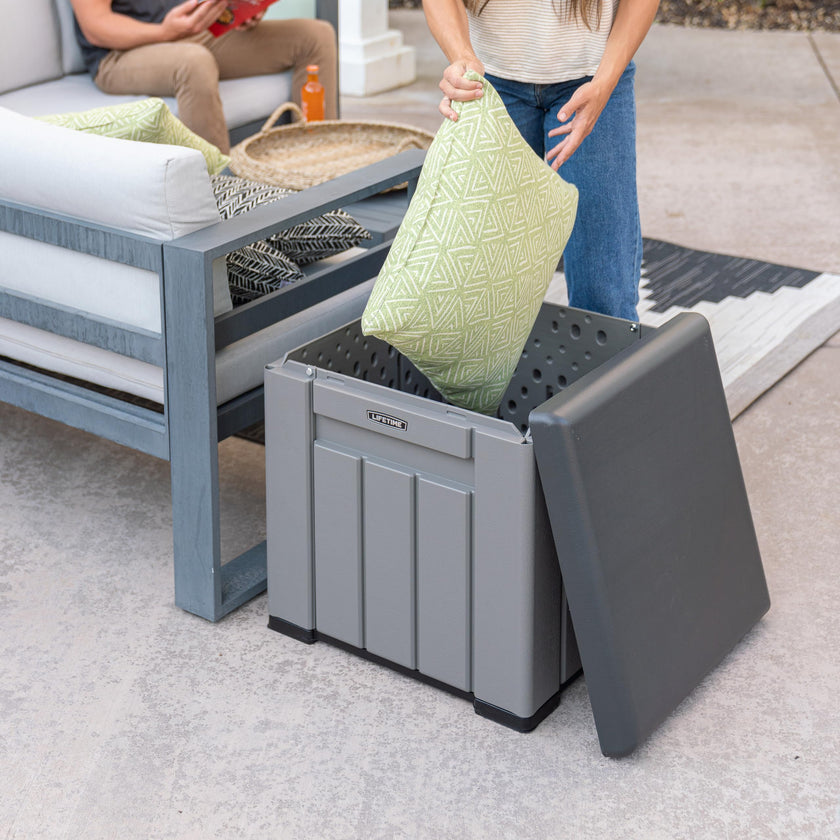 LIFETIME 25 Gallon Outdoor Storage Cube, Deckbox, Brown lid, Storage Box for Gardening Tools, Pool Supplies, Patio Furniture & More 🍁 All In One Marketplace Canada