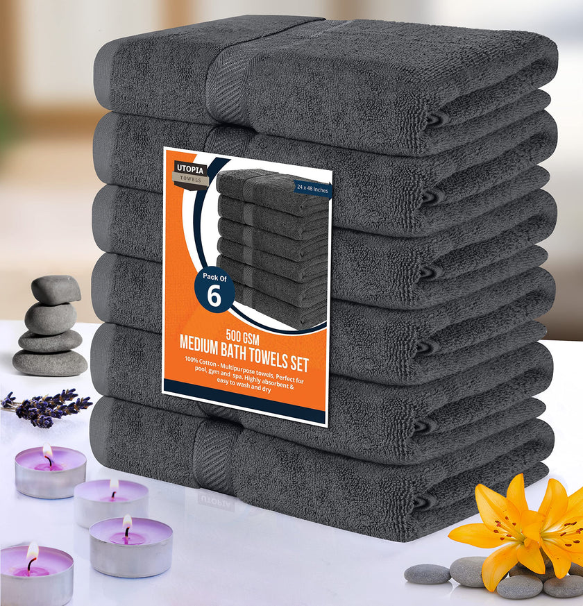 Utopia Towels 6 Medium Bath Towels, 24 by 48 Inches, 100% Cotton Towels for Pool, Spa, Gym, Quick Drying and Absorbent, Grey 🍁 All In One Marketplace Canada