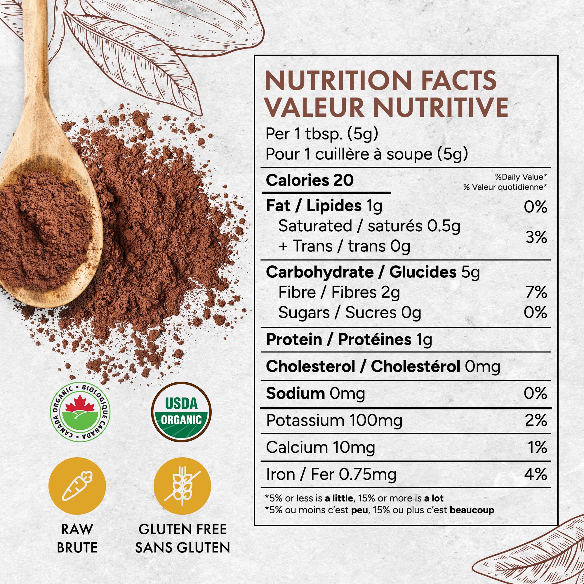 Rootalive Organic Raw Cacao Powder 454g (1lb), Premium Unroasted Cacao Bean powder in a Resealable Bag, Raw, Unsweetened, Vegetarian and Gluten-Free 🍁 All In One Marketplace Canada