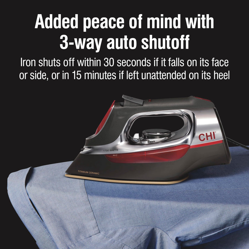 CHI Steam Iron for Clothes with 8’ Retractable Cord, 1700 Watts, 3-Way Auto Shutoff, 400+ Holes, Professional Grade, Temperature Control Dial, Titanium Infused Ceramic Soleplate, Silver (13106) 🍁 All In One Marketplace Canada