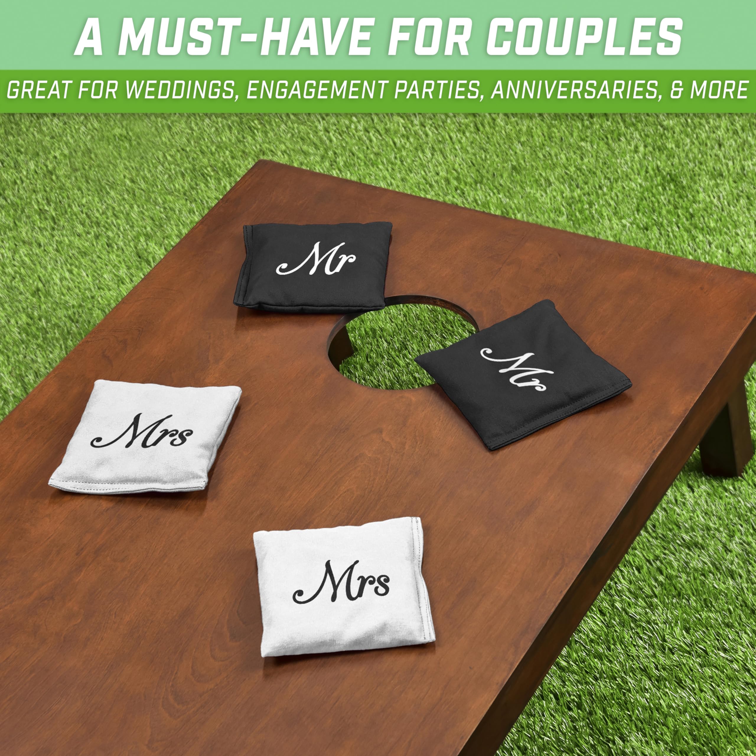 GoSports Wedding Theme Cornhole Bag Set - Includes 4 Black Mr Bags and 4 White Mrs Bags 🍁 All In One Marketplace Canada