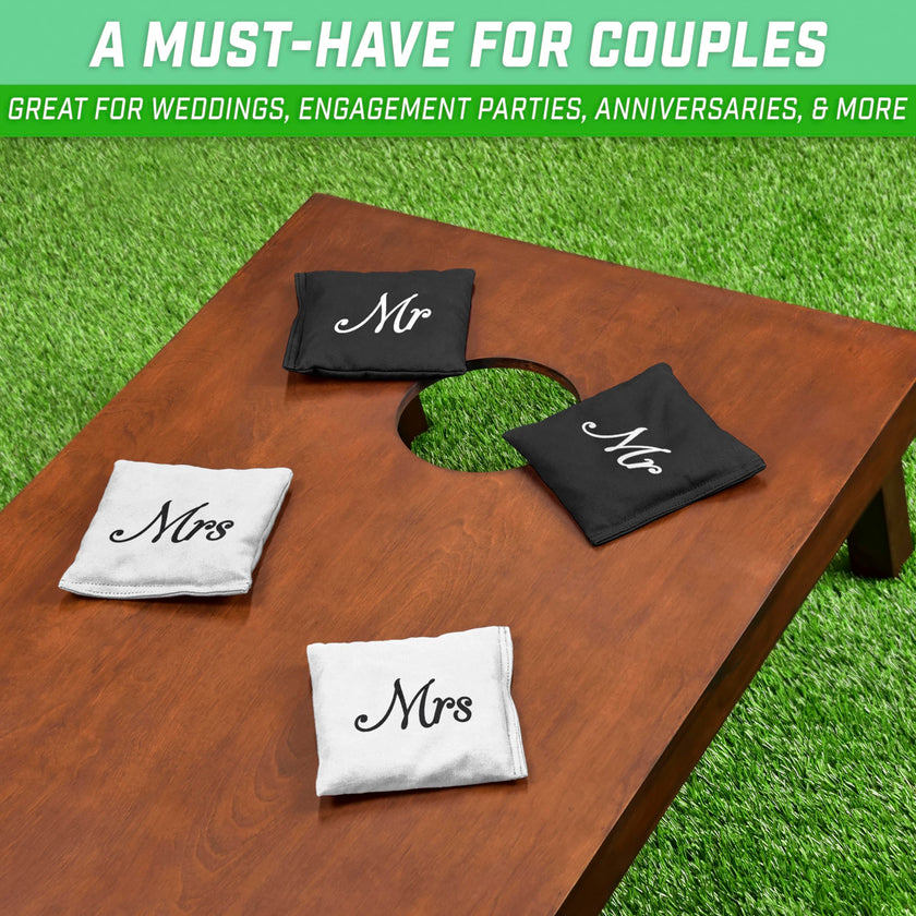 GoSports Wedding Theme Cornhole Bag Set - Includes 4 Black Mr Bags and 4 White Mrs Bags 🍁 All In One Marketplace Canada