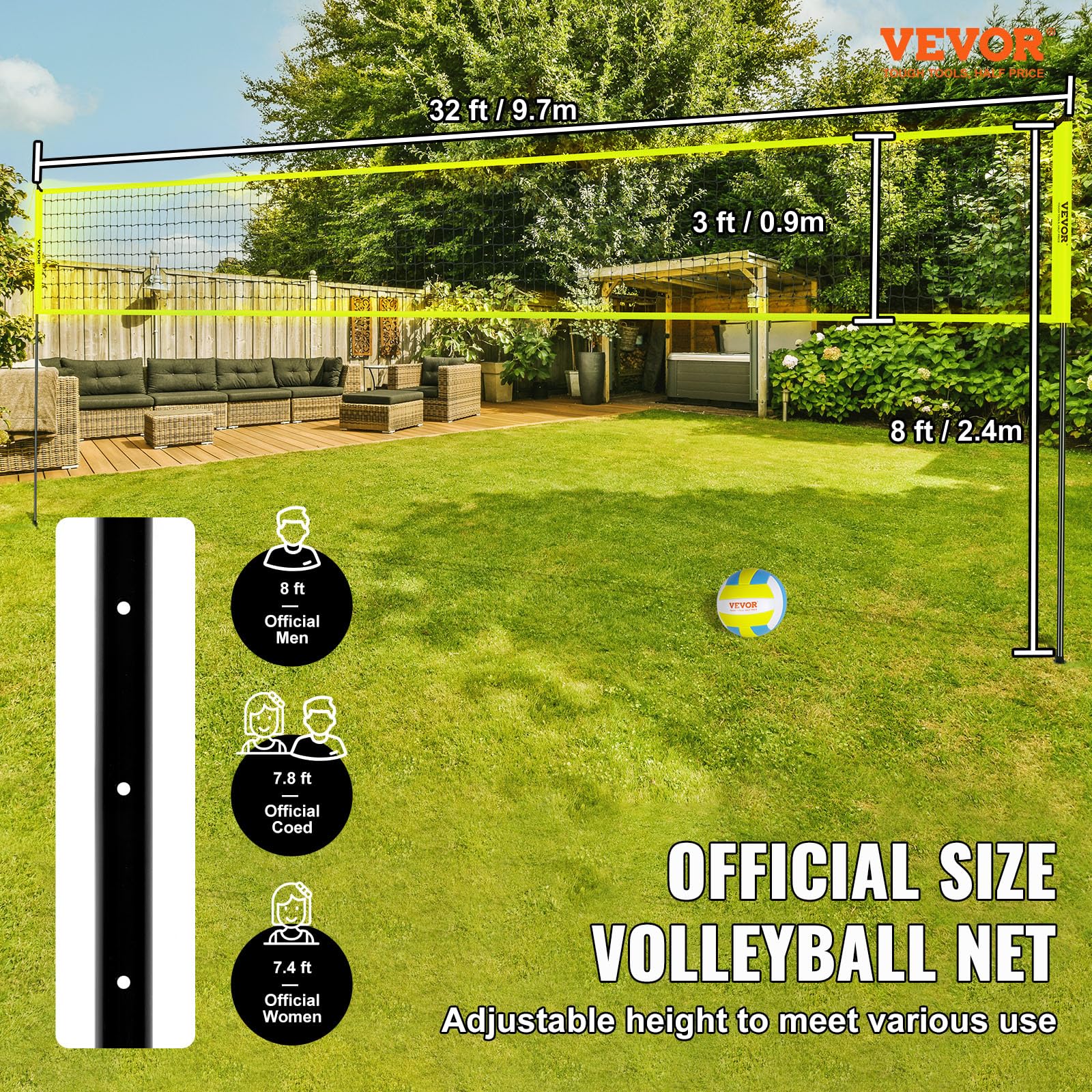 VEVOR Outdoor Portable Volleyball Net System, Adjustable Height Steel Poles, Professional Volleyball Set with PVC Volleyball, Pump, Carrying Bag, Heavy Duty Volleyball Net for Backyard, Beach, Lawn 🍁 All In One Marketplace Canada