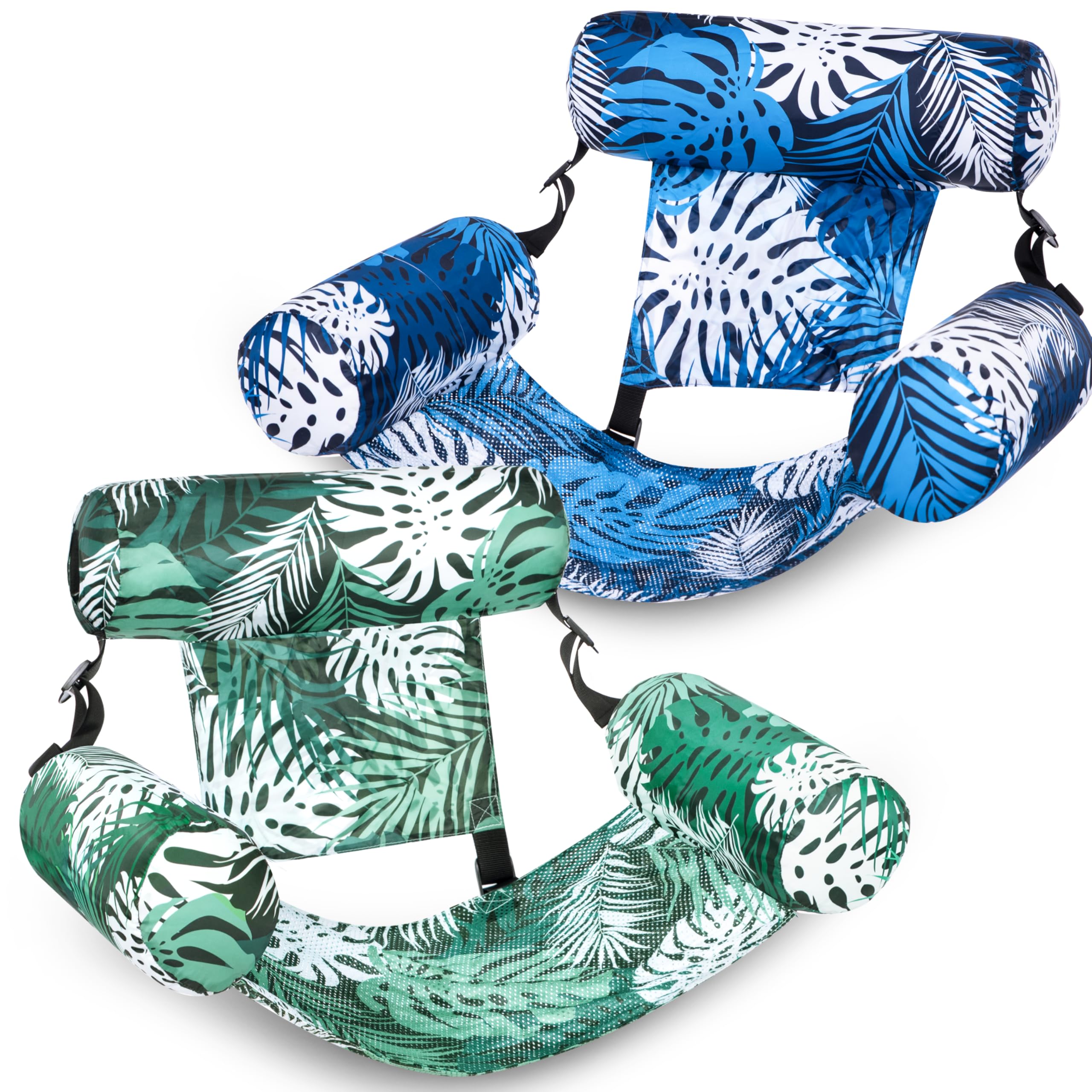 SLOOSH Inflatable Pool Floats Adult,2 Packs Floating Lounge Chairs,Blow up Pool Noodles for Adult Heavy Duty,Floating Chair for Party Summer Water Beach Lake Fun,Tropical Leaves-Green,Blue 🍁 All In One Marketplace Canada
