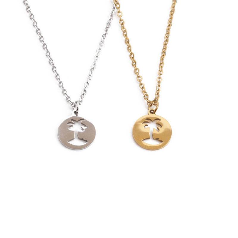 Titanium Steel Hollow Coconut Tree Pendant Neck Accessories Unisex