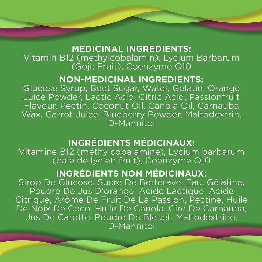 OLLY Daily Energy Gummy Supplement 100% caffeine-free energy vitamins Tropical Passion blend of vitamin B12, CoQ10 & Goji Berry 30 day supply 60 gummies 🍁 All In One Marketplace Canada