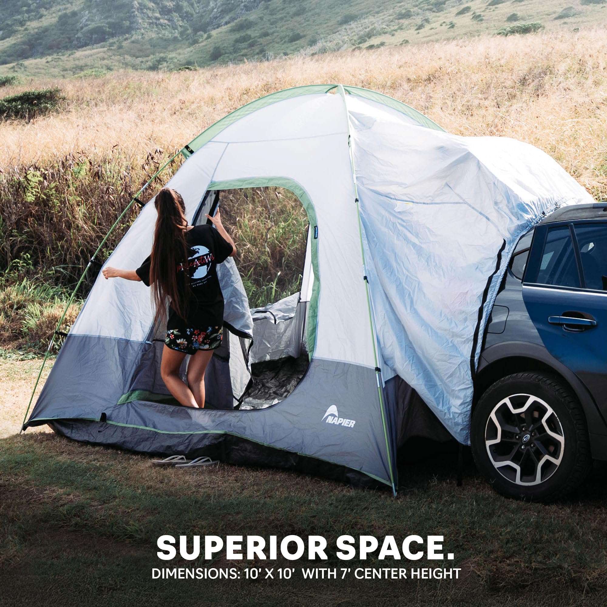 Napier Backroadz SUV Tent | 10' x 10' Vehicle Camping Tent | Fits All CUVs, SUVs, and Minivans | Sleeps 5 | Spacious, Durable, Easy Set-up | Gray/Green | Model 19100 🍁 All In One Marketplace Canada