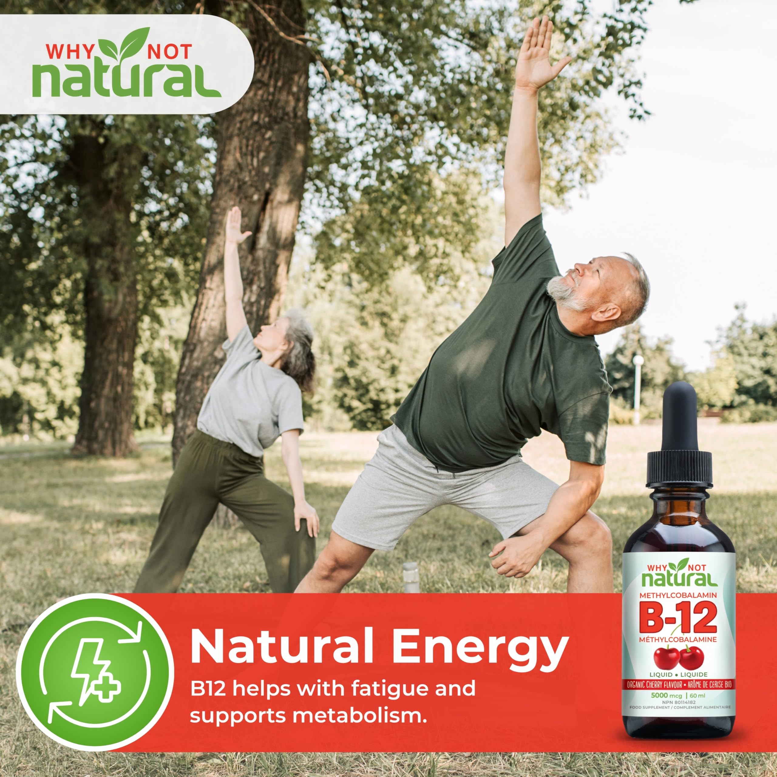 Organic Vitamin B12 Liquid - Sublingual Extra Strength 60 x 5000 mcg Drops, Methylcobalamin, Natural Cherry Flavor, Vegan, Maximize Absorption and Energy 🍁 All In One Marketplace Canada