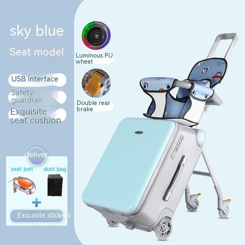 Kids Ride-On Suitcase Stroller with Seat Luminous Wheels Travel Luggage