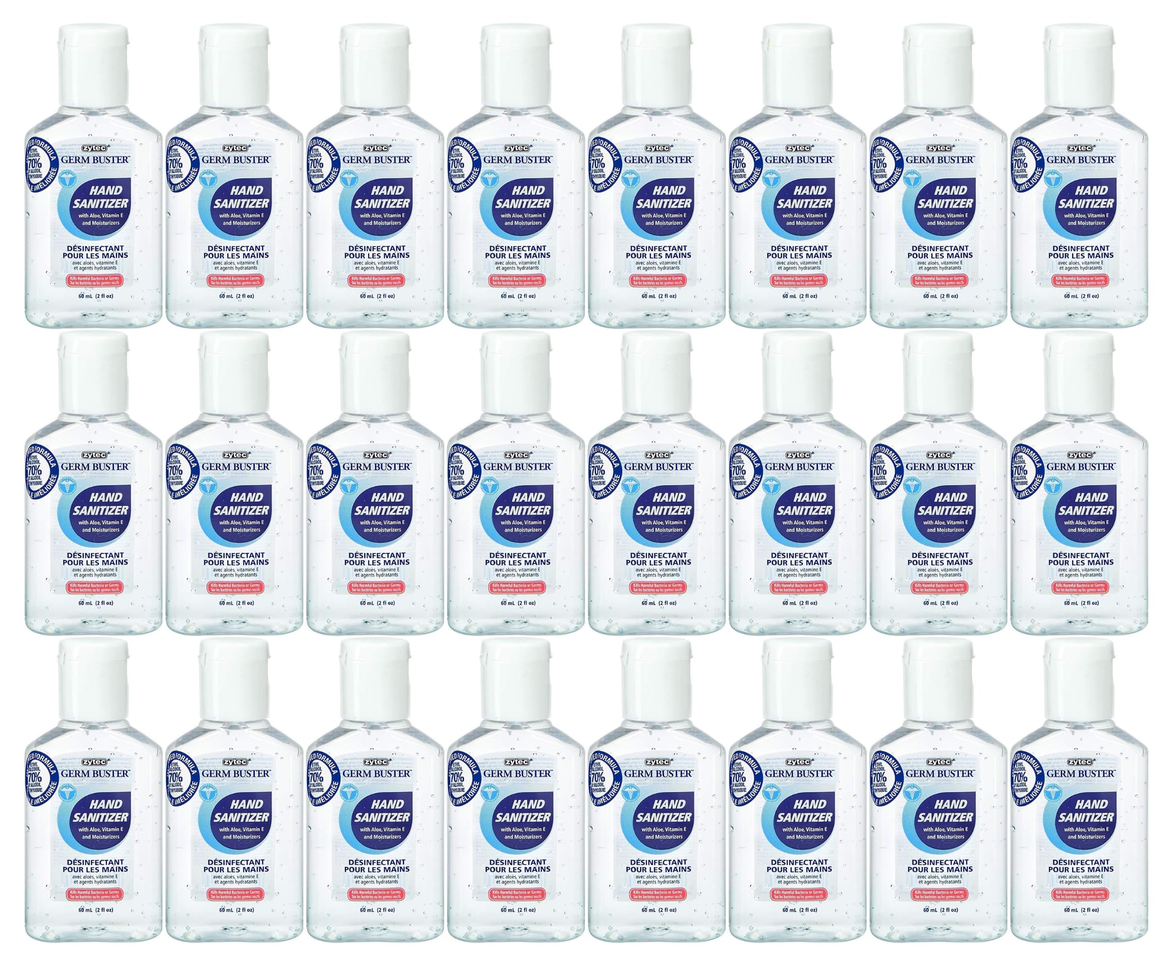ZYTEC GERM BUSTER | HAND SANITIZER WITH ALOE 70% ALCOHOL | CASE OF 24 60ml / 2fl oz | MADE IN CANADA 🍁 All In One Marketplace Canada