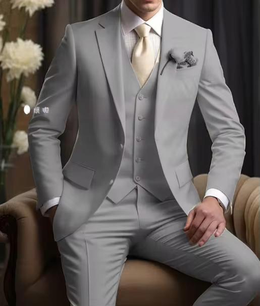 Elegant Business Banquet Suit Set for Men – 3-Piece Slim Fit Formal Suit (Jacket, Vest & Pants)