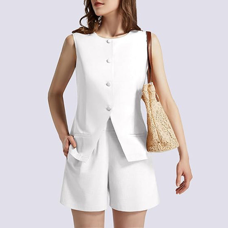 Women's 2-Piece Sleeveless Business Suit Set – High-Waisted Trousers & Button Top | Canada & USA