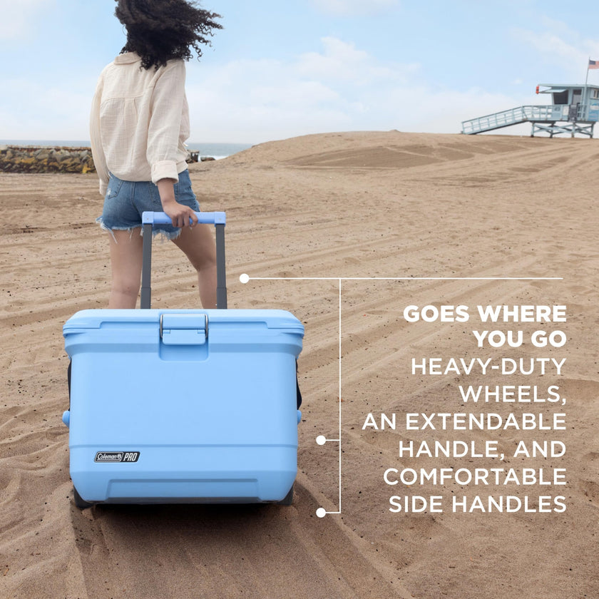 Coleman Pro 55-Quart Premium Wheeled Hard Cooler, Heavy-Duty Ultra-Light Portable Cooler with Wheels, Extra-Thick Insulation Keeps Ice up to 5 Days, 92-Can Capacity 🍁 All In One Marketplace Canada