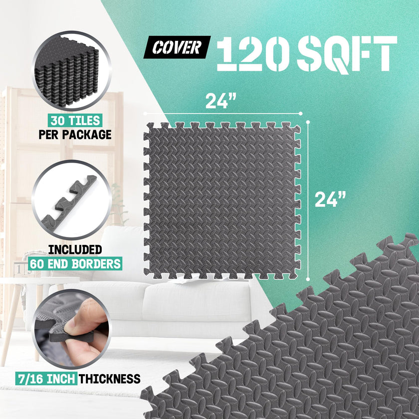 Yes4All EVA Interlocking Foam Floor Tiles, 11.15 m², Black 🍁 All In One Marketplace Canada