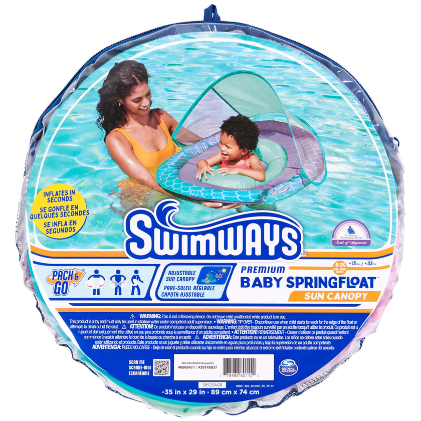 SwimWays Baby Spring Float, Baby Pool Float with Canopy, Swim Training PFD, Swimming Pool Accessories for Babies and Toddlers 9-24 Months, Mermaid 🍁 All In One Marketplace Canada