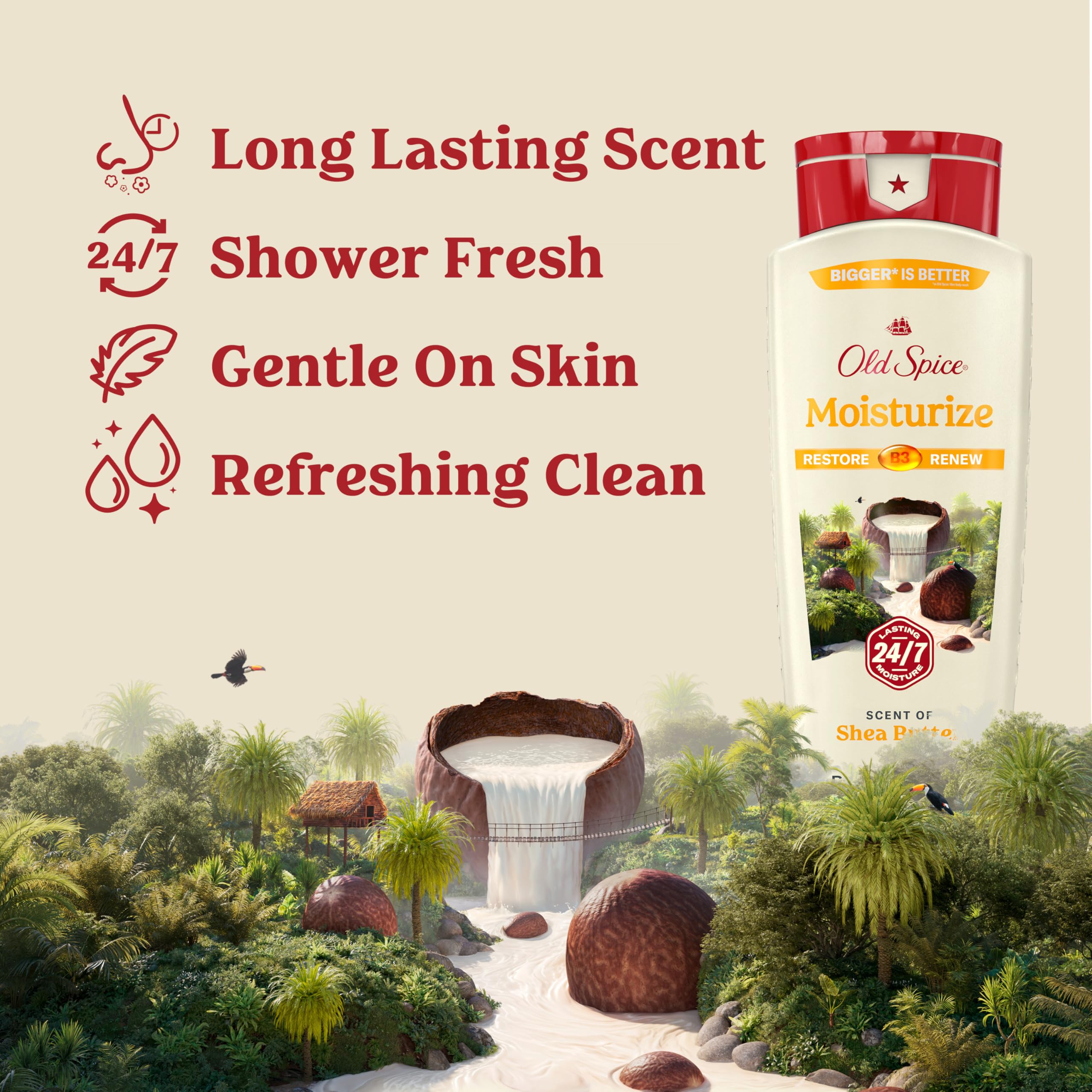Old Spice Men's Body Wash Moisturize with Shea Butter, 24/7 Moisturization, Gentle on Skin, 2.12 L Total (4 Count of 532 mL Each) 🍁 All In One Marketplace Canada