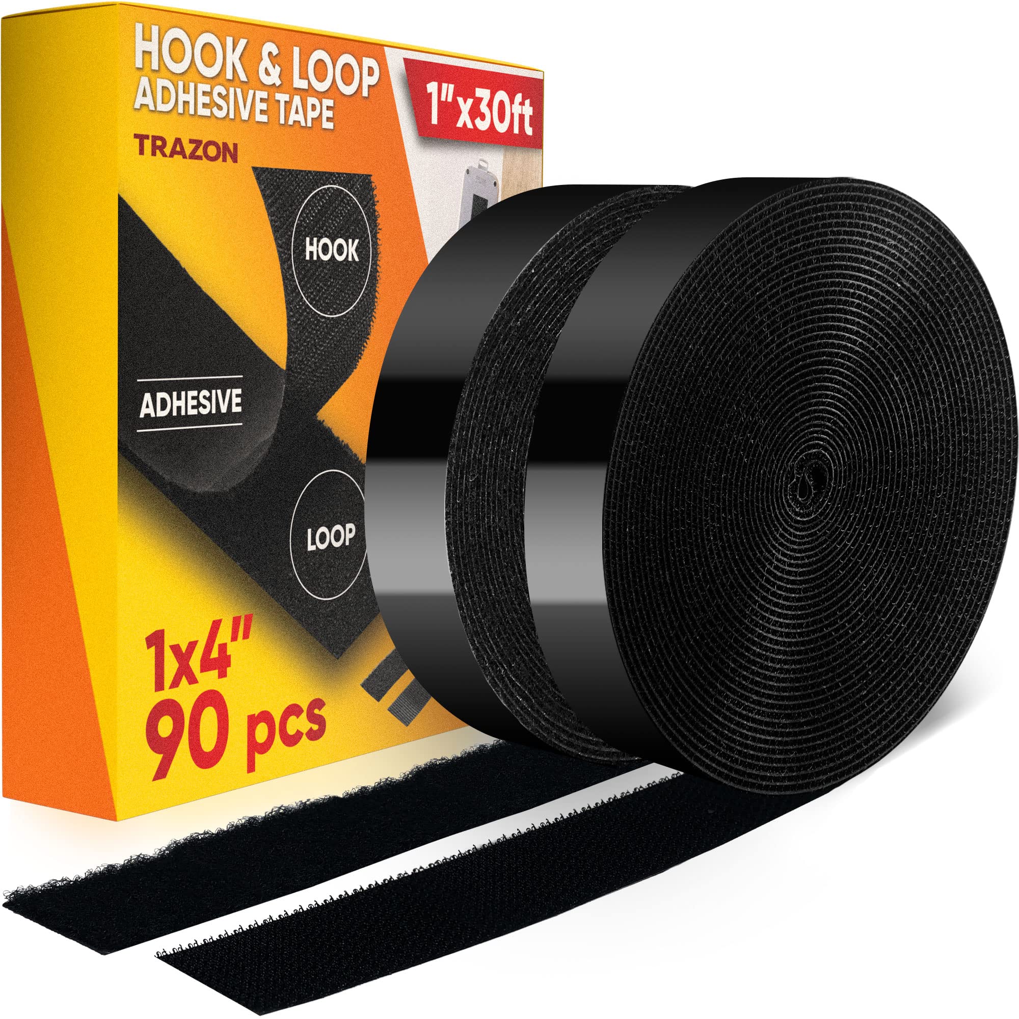 Hook and Loop Tape Roll with Heavy Duty Adhesive Industrial Strength Easy to Cut, Strong Hook and Loop Strips with Sticky Back, Black (Black, 1 Inch x 30 Feet) 🍁 All In One Marketplace Canada