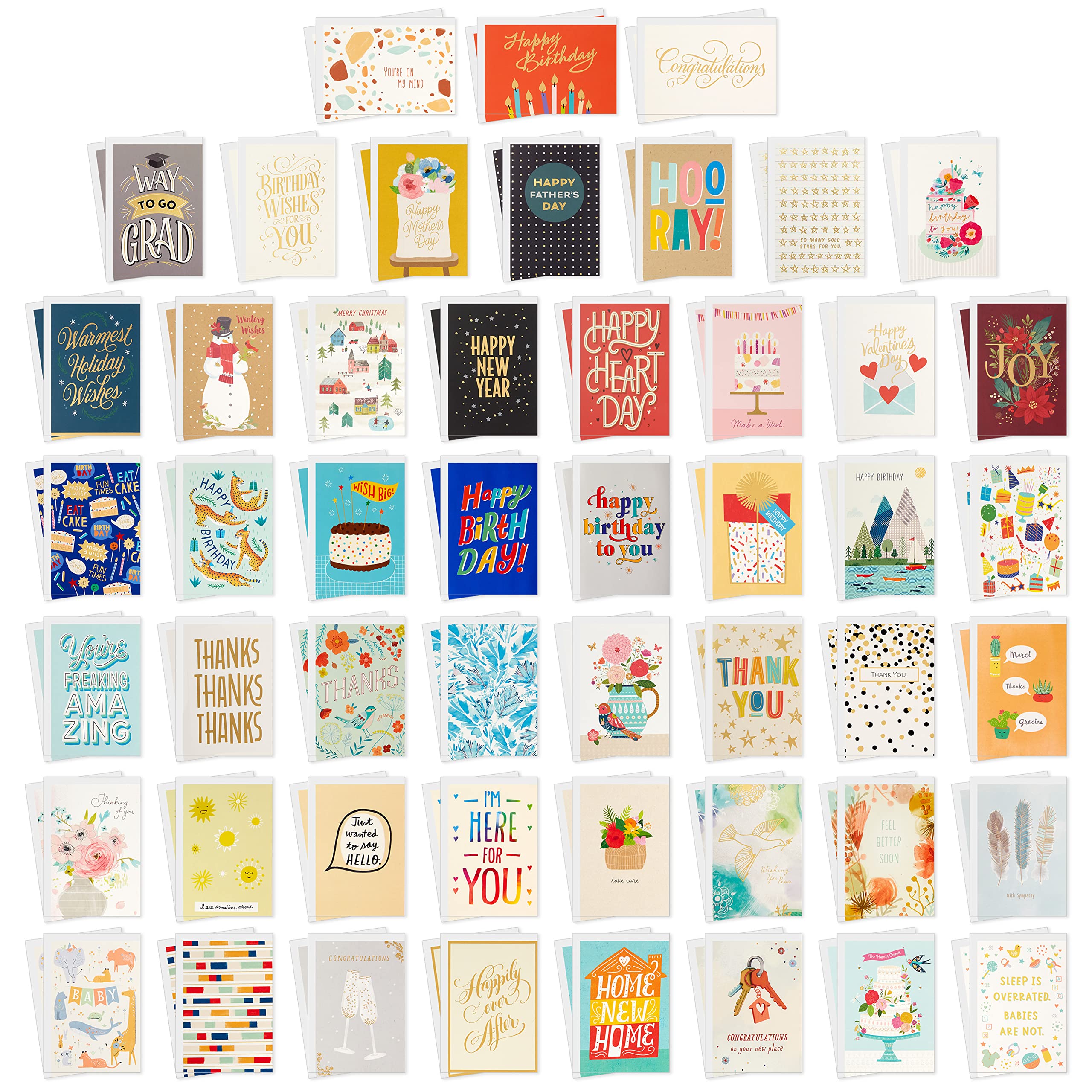 Hallmark All Occasion Boxed Set of Assorted Blank Greeting Cards with Card Organizer (Pack of 100)—Birthday, Thank You, Congratulations, Wedding, Baby, Thinking of You, Sympathy 🍁 All In One Marketplace Canada