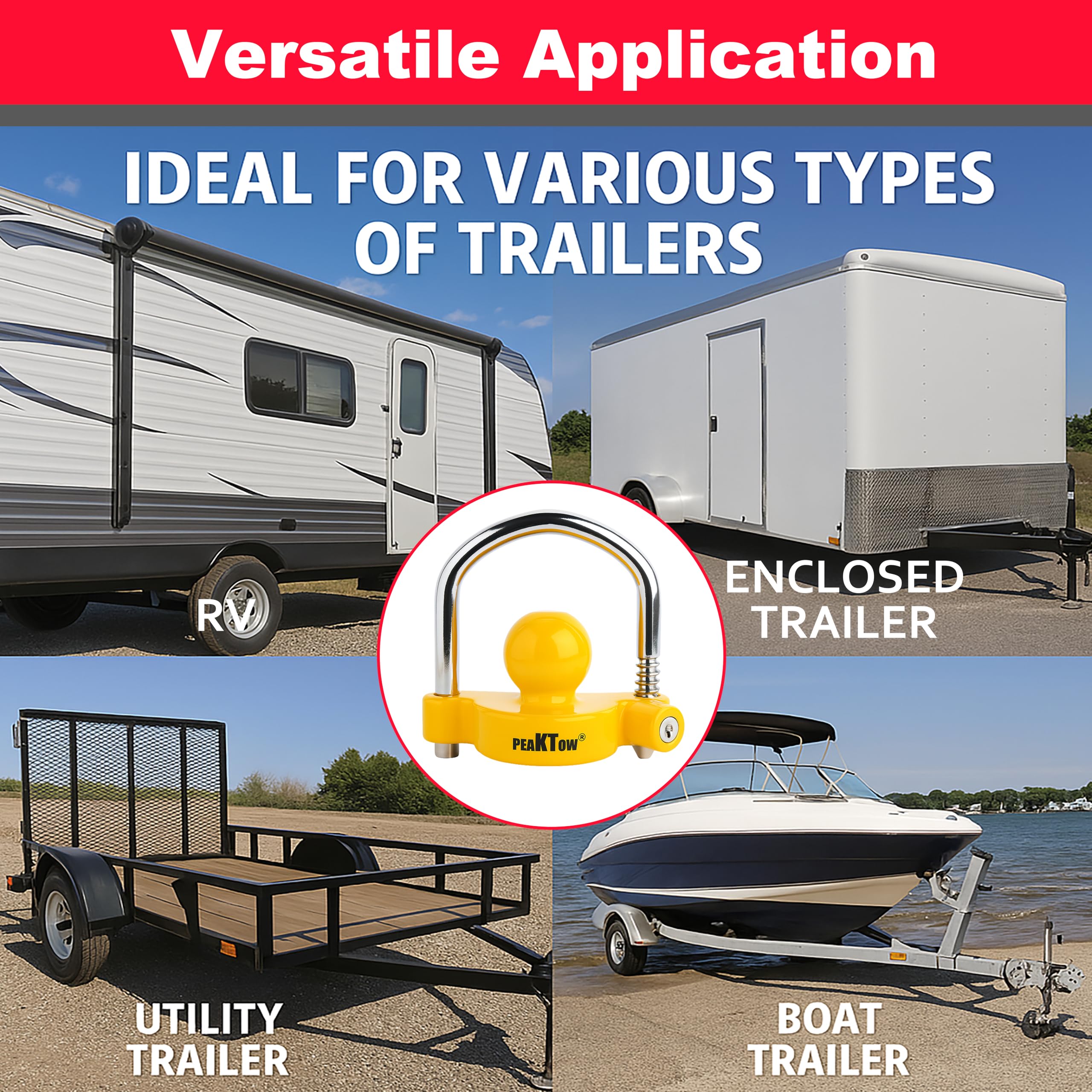 PEAKTOW PTS0002 Heavy Duty Universal Adjustable Coupler Lock Trailer Hitch Storage Security Lock Fits 1-7/8, 2, 2-5/16 Inches Couplers 🍁 All In One Marketplace Canada