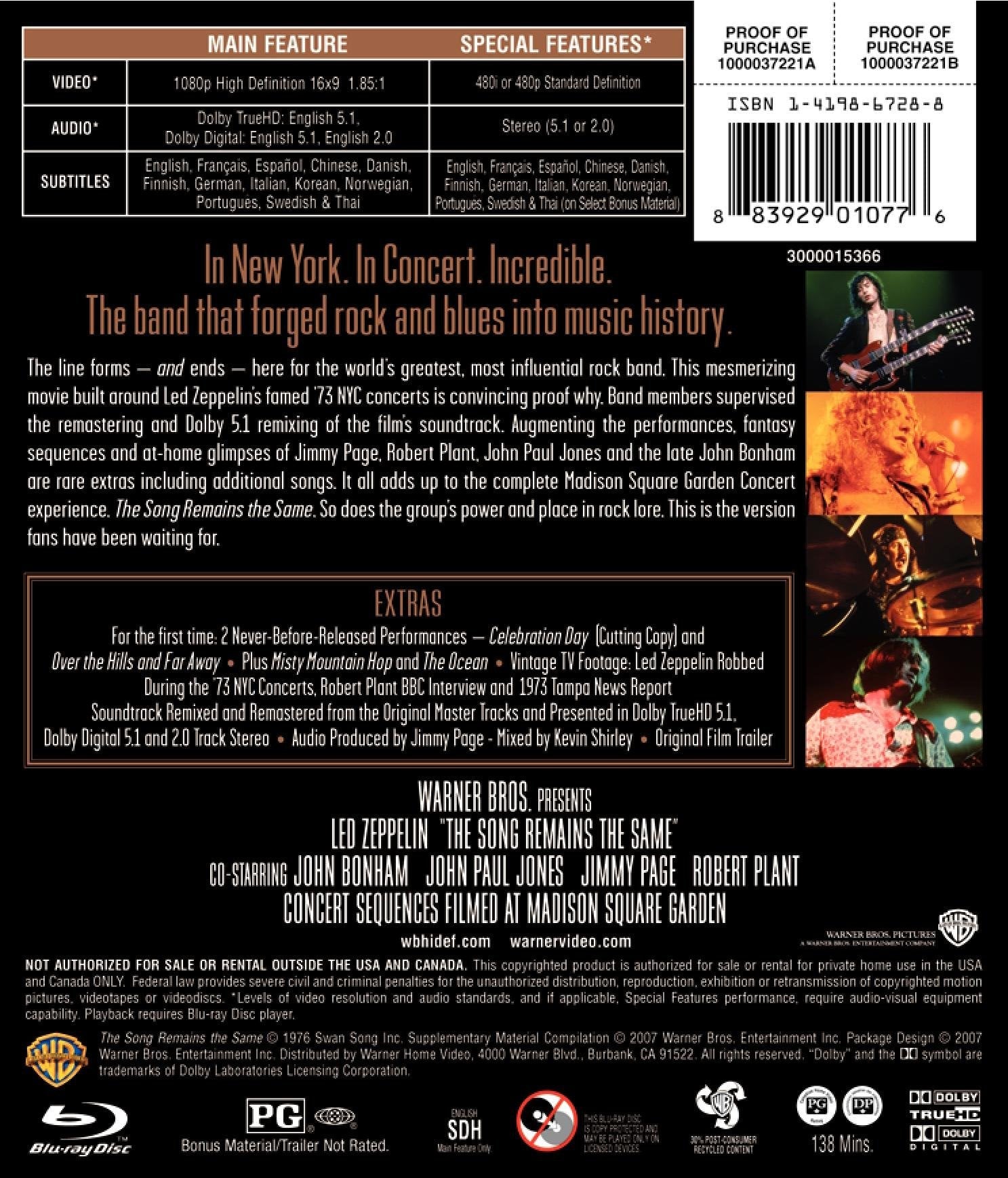 Led Zeppelin / The Song Remains the Same - Blu-Ray (Used)