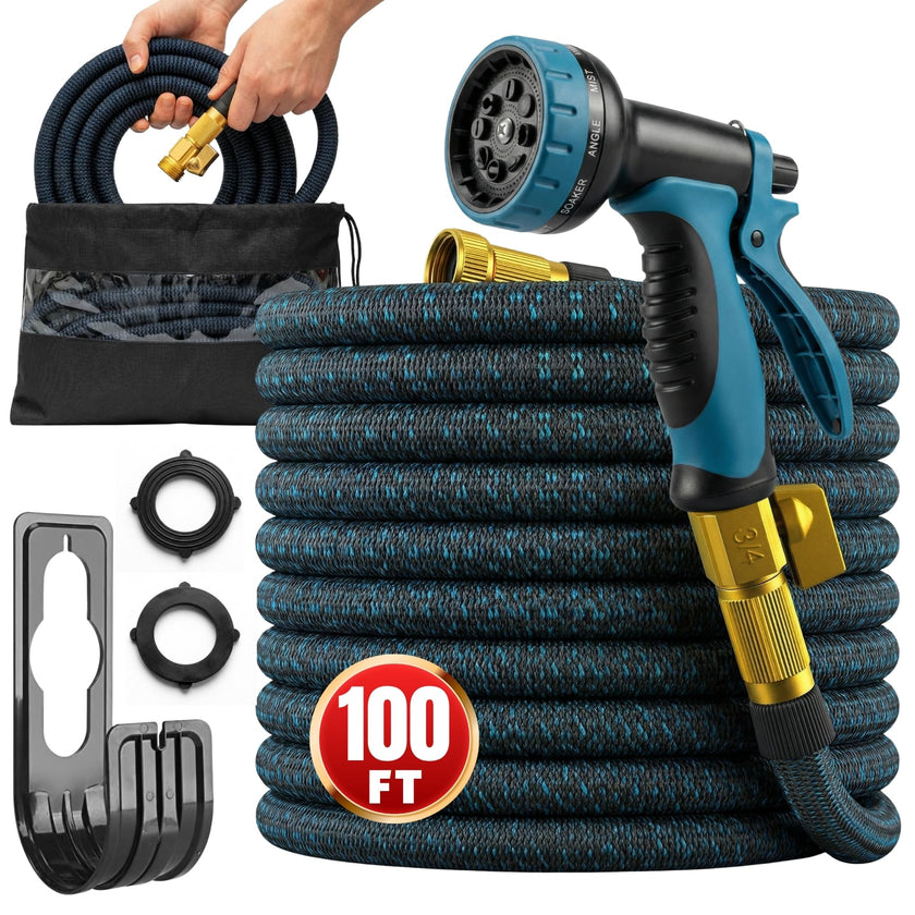 100ft Garden Hose with 10 Function Spray Nozzle, Expandable Garden Hose, 3/4