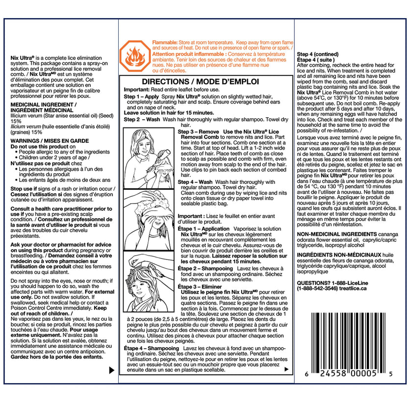 Nix Ultra, Kills Lice, Pesticide Free (With Lice Comb) - 1pk (59mL) - Effective Head Lice Treatment 🍁 All In One Marketplace Canada