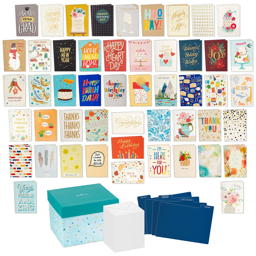 Hallmark All Occasion Boxed Set of Assorted Blank Greeting Cards with Card Organizer (Pack of 100)—Birthday, Thank You, Congratulations, Wedding, Baby, Thinking of You, Sympathy 🍁 All In One Marketplace Canada
