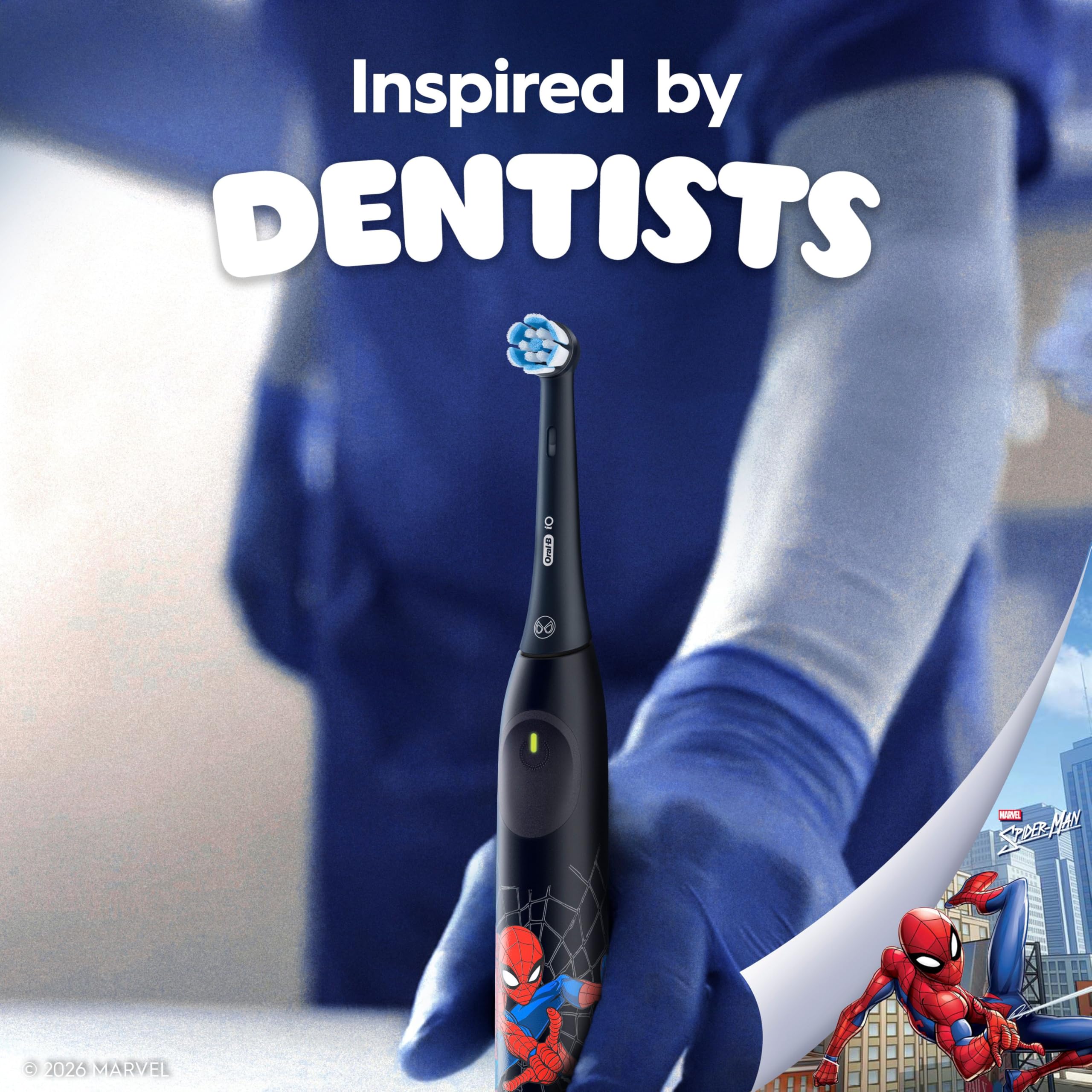 Oral-B iO Kids Rechargeable Electric Powered Toothbrush, Spiderman with 1 Gentle Care Brush Head - Automatic Pressure Sensor to Protect Gums - 3 Cleaning Settings - 2 Min Music Timer - 28 Day Battery Life 🍁 All In One Marketplace Canada