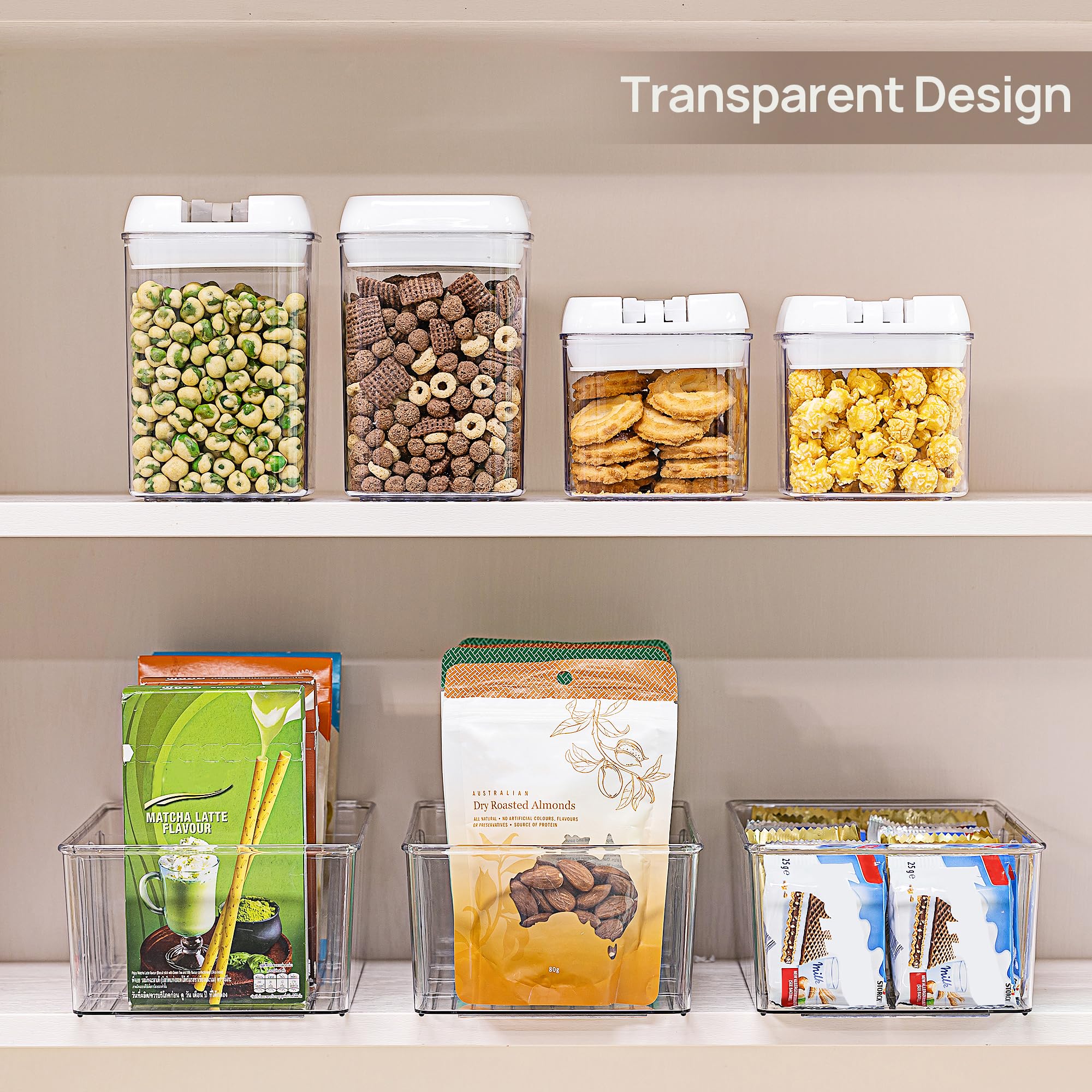Vtopmart 4 Pack Food Storage Organizer Bins, Clear Plastic Bins for Pantry, Kitchen, Fridge, Cabinet Organization and Storage, 4 Compartment Holder for Packets, Tea, Snacks, Pouches, Spice Packets 🍁 All In One Marketplace Canada
