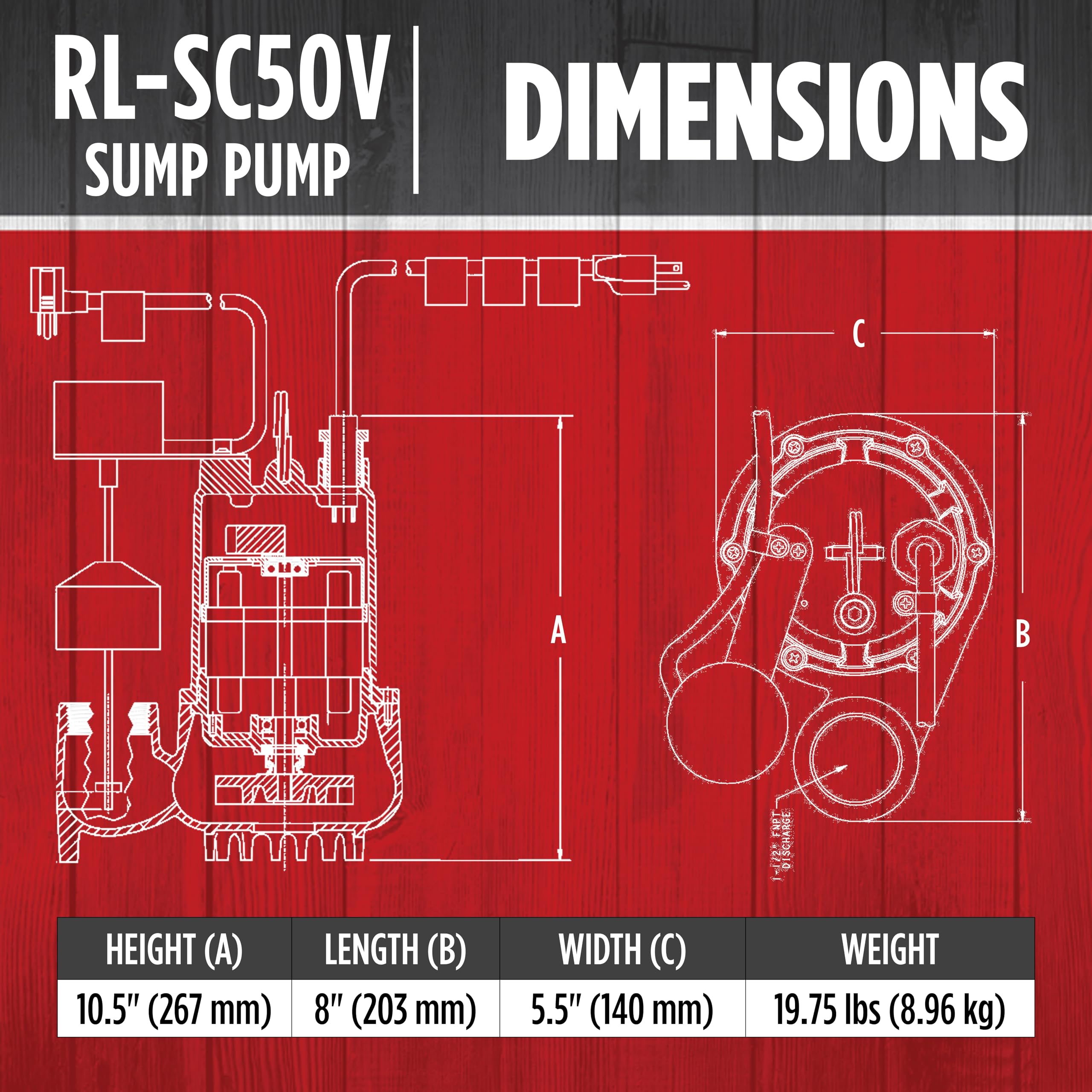 Red Lion RL-SC50V 115-Volt, 1/2 HP, 4300 GPH Cast Iron Sump Pump with Vertical Switch, 10-Ft. Cord, Red, 14942747 🍁 All In One Marketplace Canada