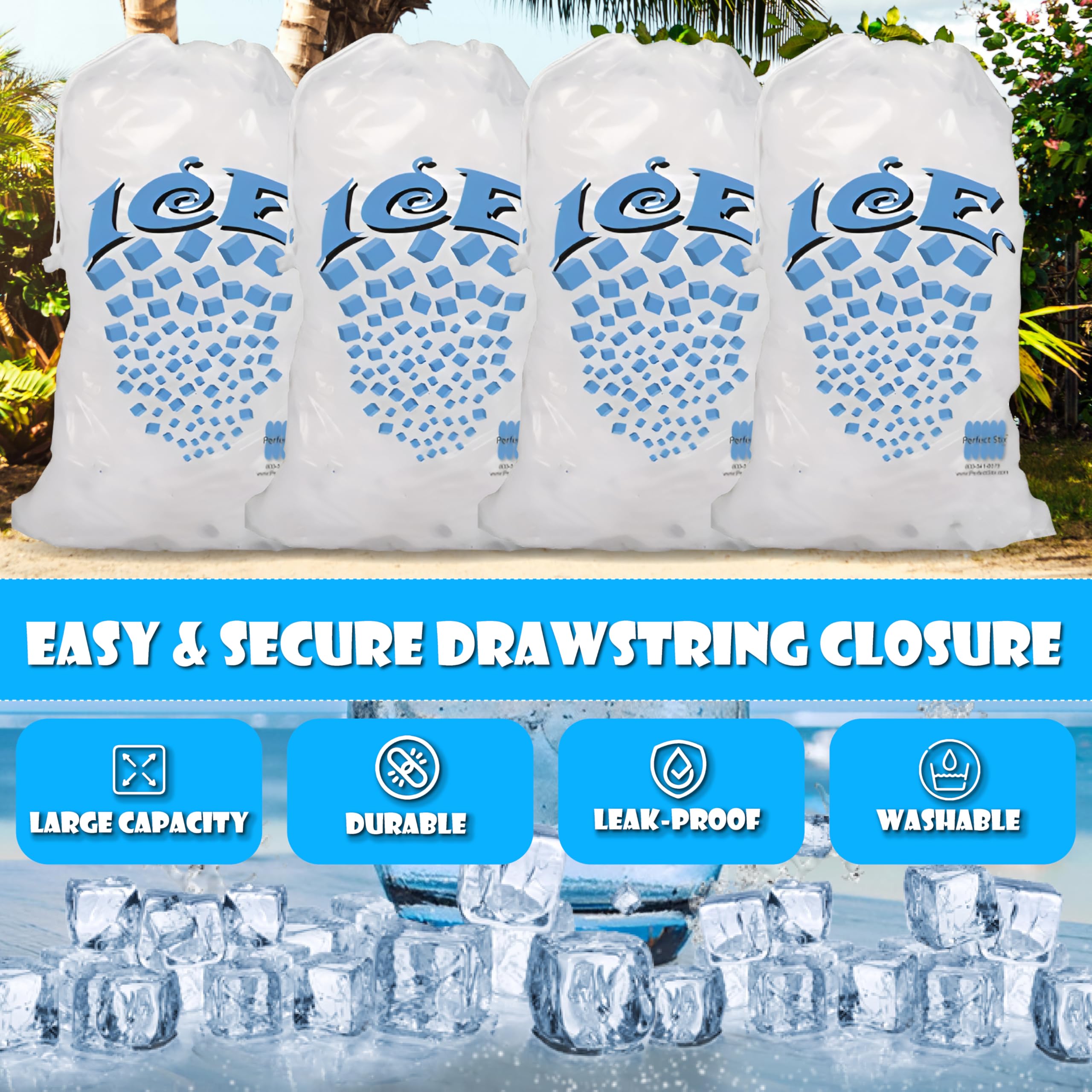 Concession Essentials 8 lb Drawstring Ice Bags – Pack of 100 | Durable Heavy-Duty Plastic Ice Storage Bags with Secure Drawstring Closure | Perfect for Ice Packaging, Parties, Camping, and Commercial 🍁 All In One Marketplace Canada