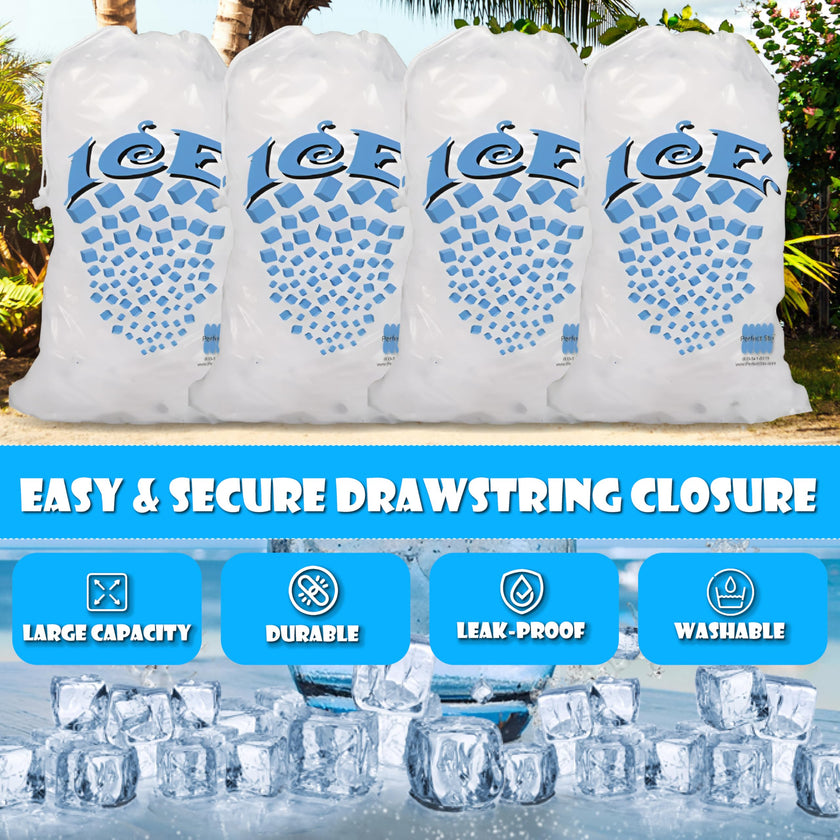 Concession Essentials 8 lb Drawstring Ice Bags – Pack of 100 | Durable Heavy-Duty Plastic Ice Storage Bags with Secure Drawstring Closure | Perfect for Ice Packaging, Parties, Camping, and Commercial 🍁 All In One Marketplace Canada