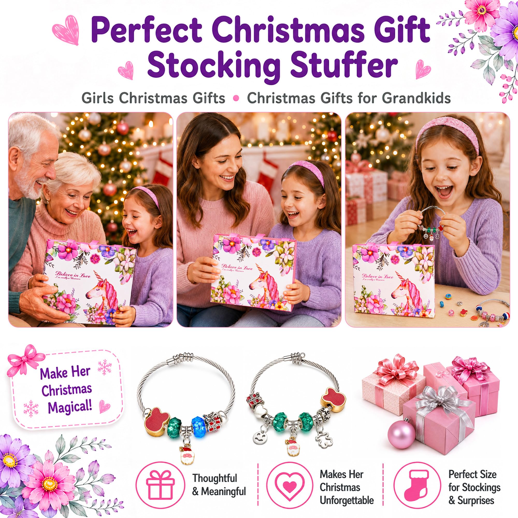 Girls Charm Bracelet Making Kit: Unicorn Toys for Girls Gifts 8-12 Years Old, Birthday Gifts 6 7 8 9 10 Year Old Girl Gift Ideas, Inspires Creativity Art and Crafts for Kids Age 6-8 Jewelry Making Set 🍁 All In One Marketplace Canada