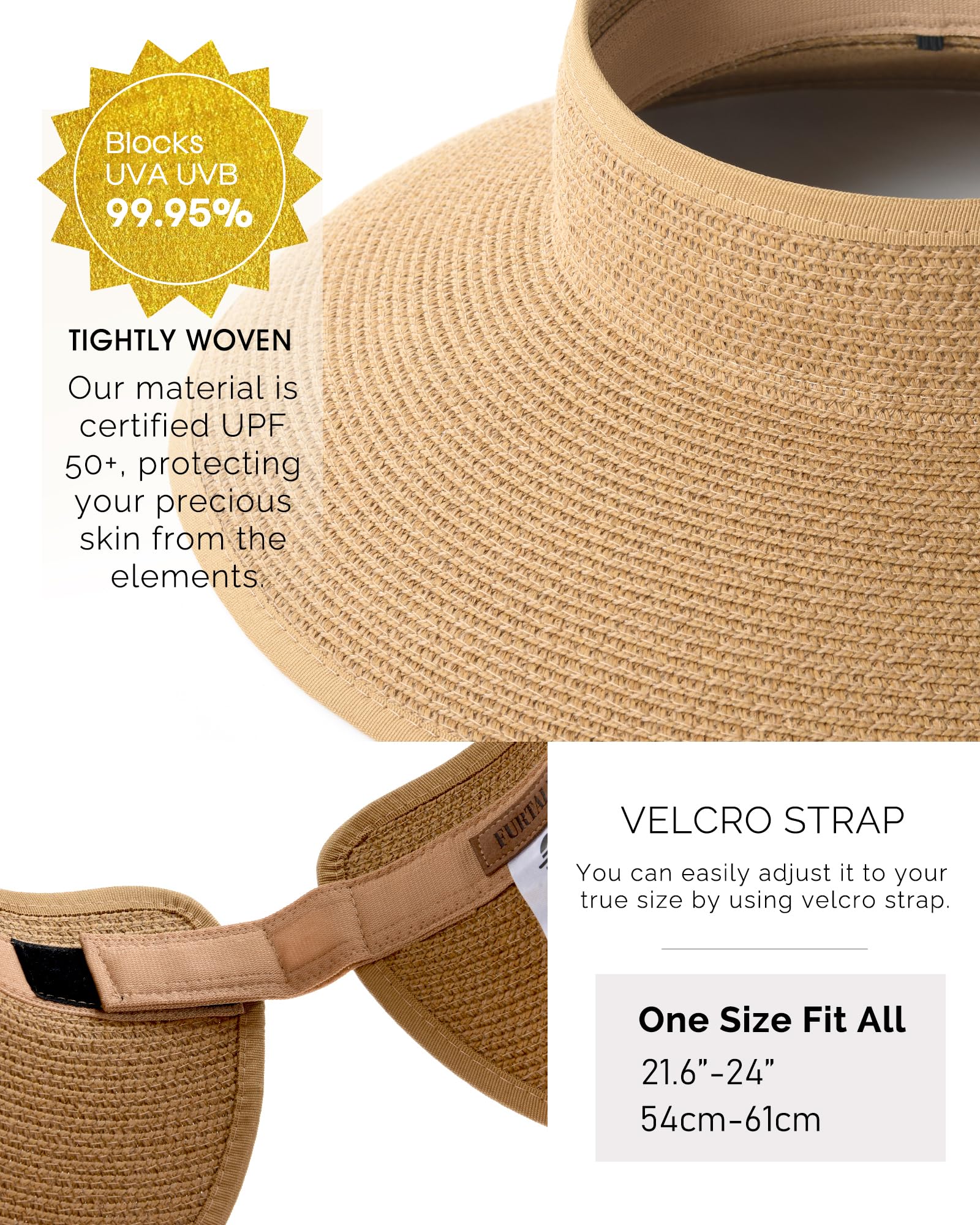 FURTALK Sun Visor Hats for Women Wide Brim Straw Roll Up Ponytail Summer Beach Hat UV UPF 50 Packable Foldable Travel 🍁 All In One Marketplace Canada