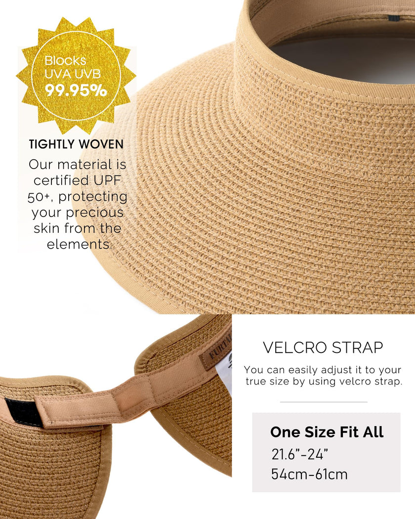 FURTALK Sun Visor Hats for Women Wide Brim Straw Roll Up Ponytail Summer Beach Hat UV UPF 50 Packable Foldable Travel 🍁 All In One Marketplace Canada