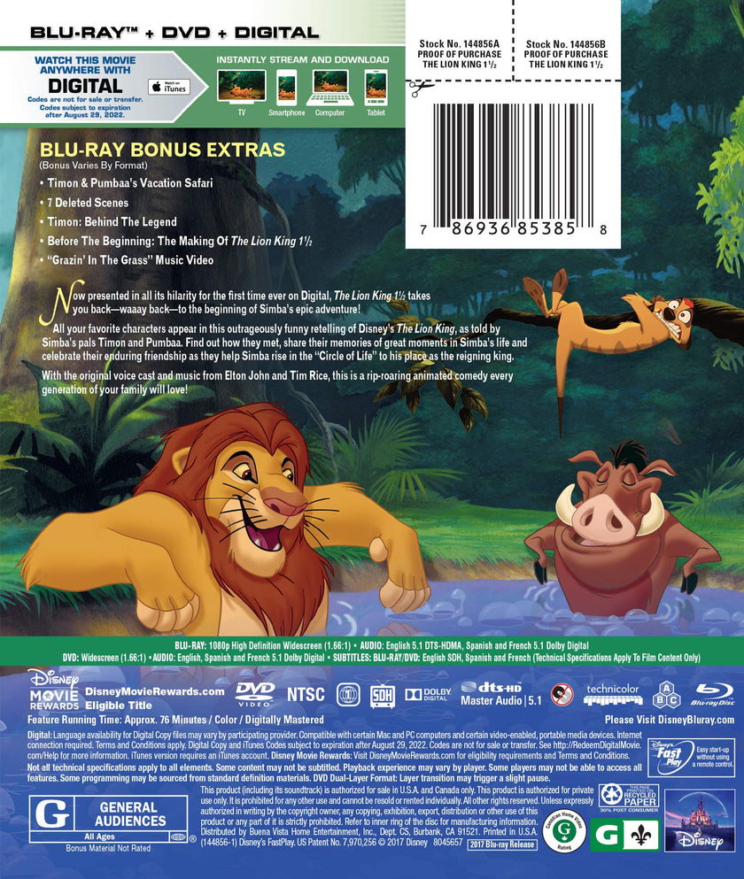 The Lion King 1 1/2 - Blu-Ray/DVD