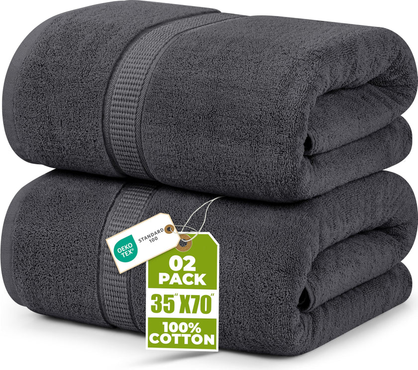 Utopia Towels Luxurious Jumbo Bath Sheet, 35 by 70 Inches, 600 GSM 100% Ring Spun Cotton, Highly Absorbent and Quick Dry Extra Large Bath Towel, Super Soft, Grey, 2 Pack 🍁 All In One Marketplace Canada