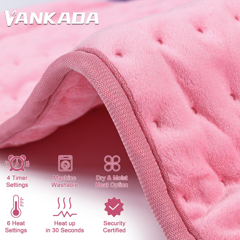 Heating Pad Electric Heat Pad, Hot Heated Pad,Moist Heat Heating Pad Moist and Dry Heat,Multiple Temp and Timer Settings (Light pink, 24
