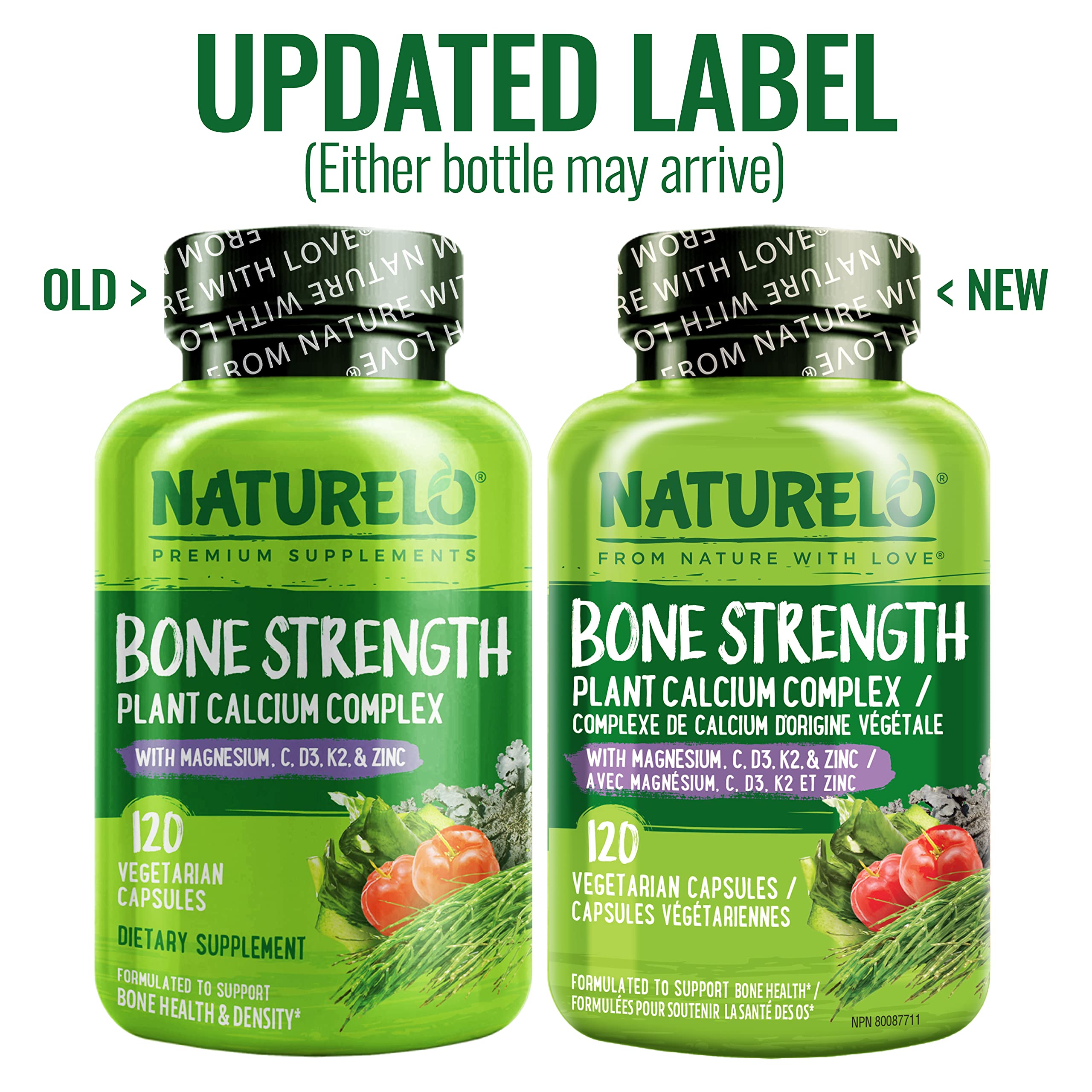 NATURELO Calcium Supplement with Vitamin C, D3, K2, Magnesium & Zinc for Bone Strength, 120 Vegetarian Capsules, with Plant-Based Calcium 600mg, Non-GMO, Soy & Gluten-Free 🍁 All In One Marketplace Canada