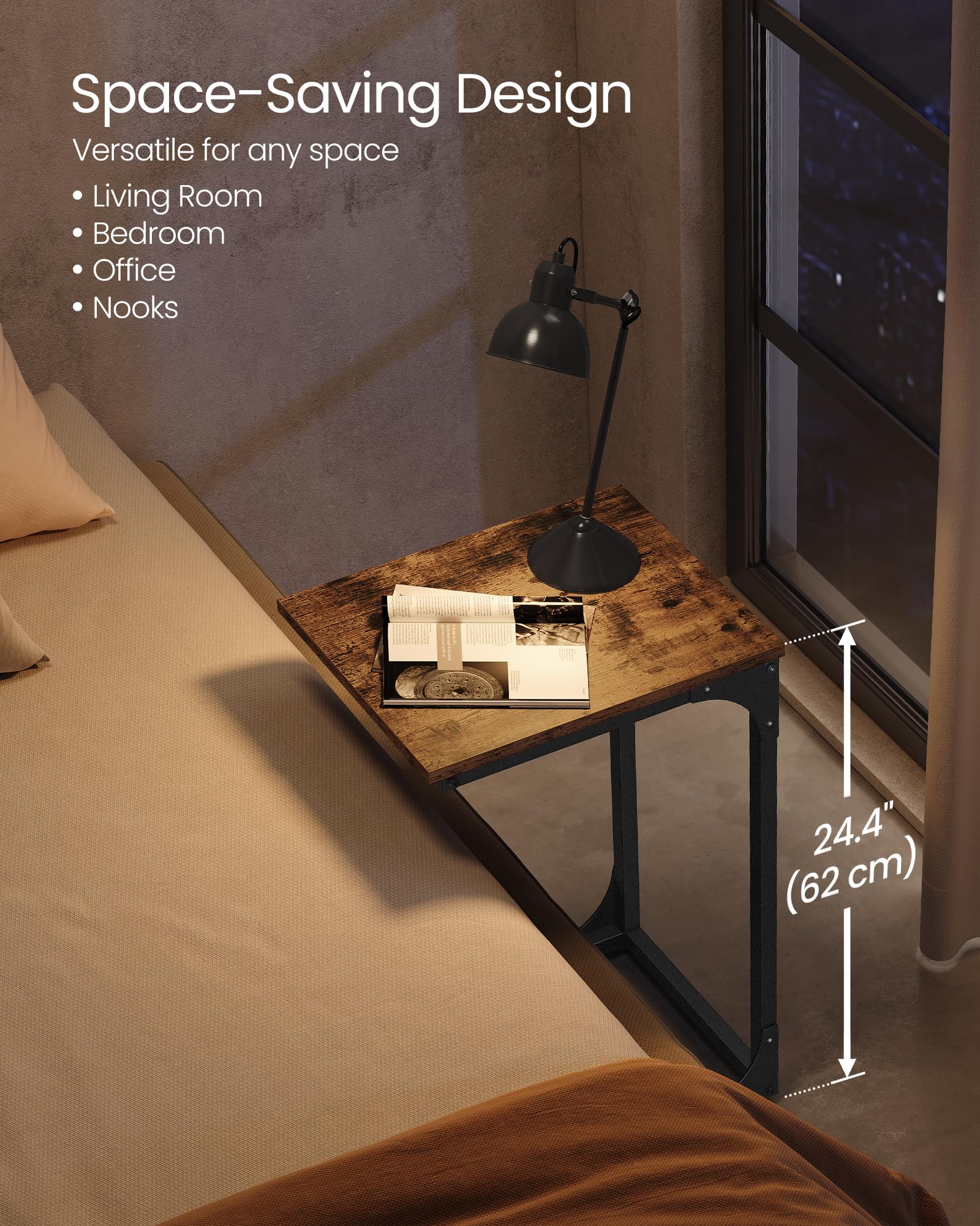 VASAGLE C-Shaped End Table, Small Side Table for Couch, Sofa Table with Metal Frame for Living Room, Bedroom, Bedside, Rustic Brown and Black ULET350B01 🍁 All In One Marketplace Canada