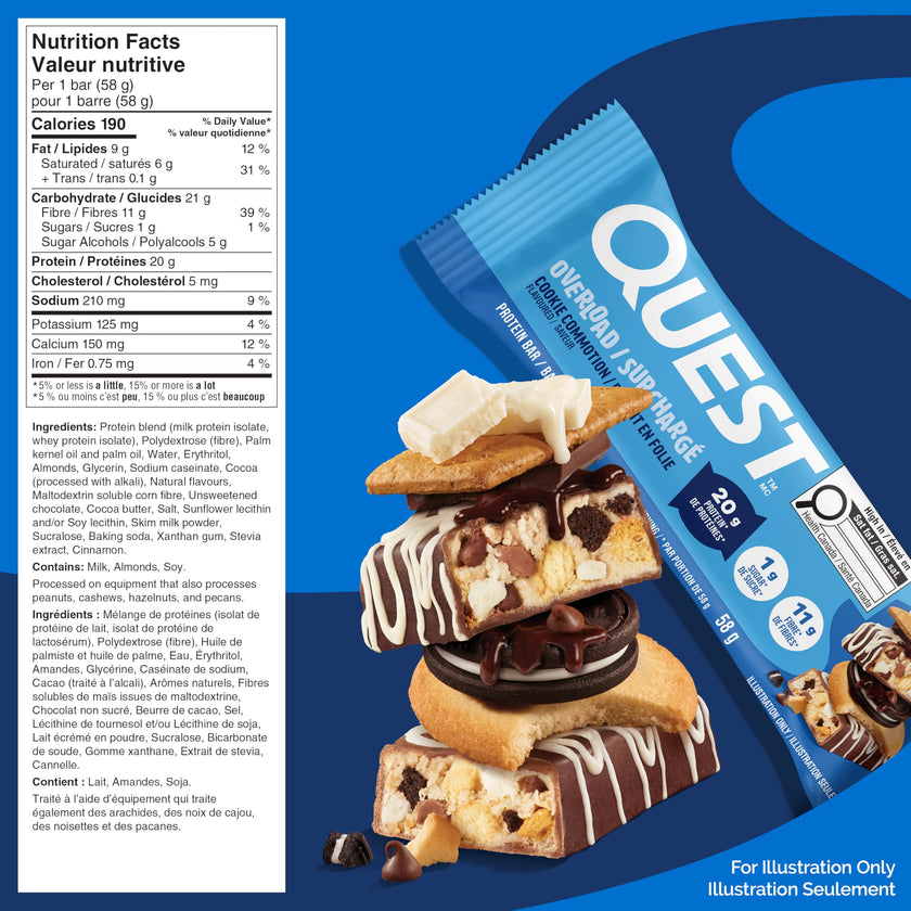 Quest Nutrition Overload Protein Bar, Cookie Commotion Flavour, Protein Bars, Gluten Free, 12ct 🍁 All In One Marketplace Canada