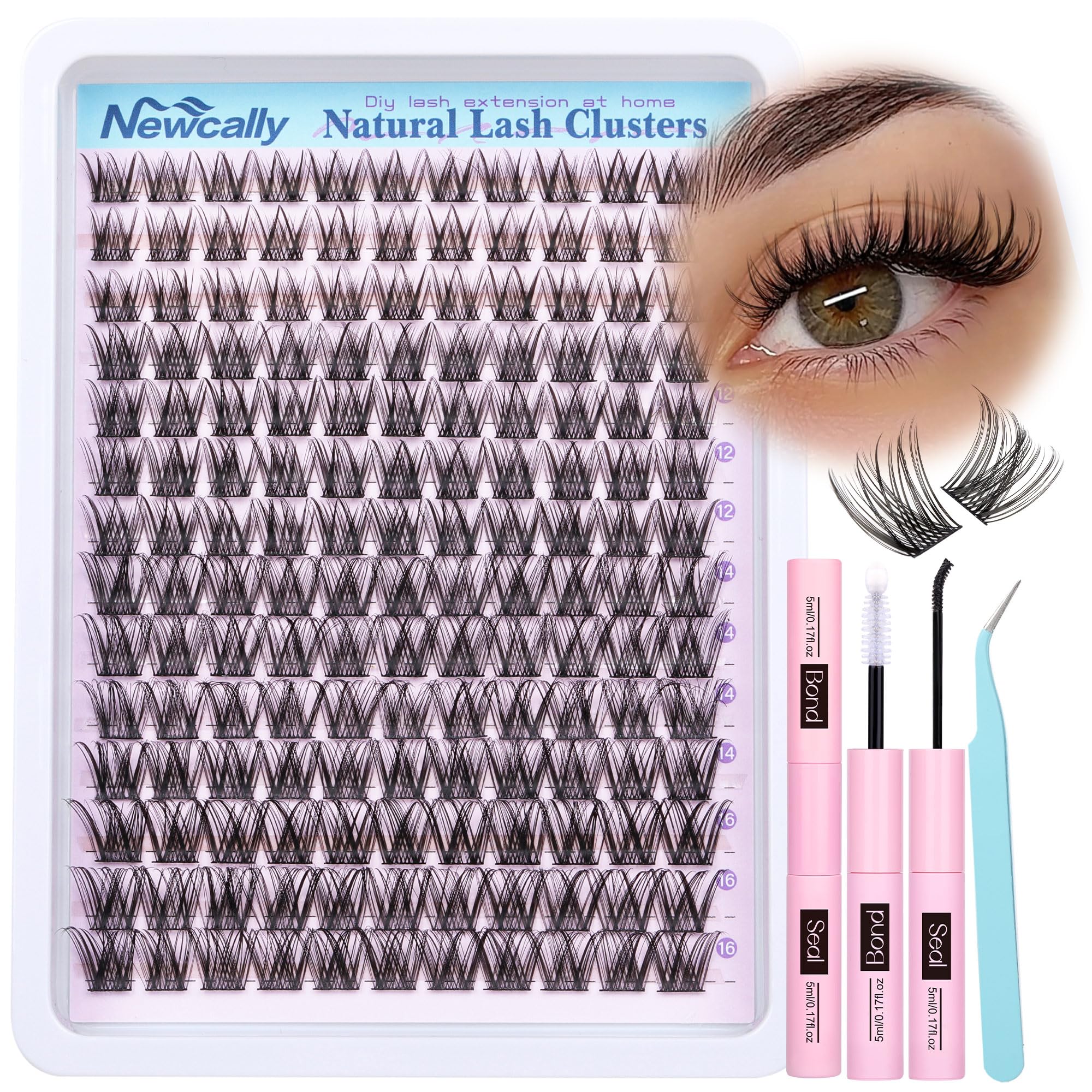 Lash Clusters Kit Wispy Natural Cluster Eyelash Extension Kit DIY Lash Extension Kit C Curl 10-16MM Eyelash Clusters Volume Individual Lashes Kit by Newcally 🍁 All In One Marketplace Canada