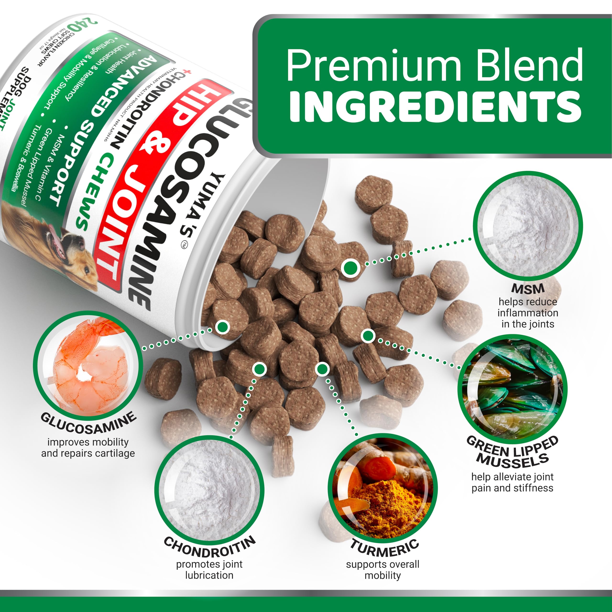 Glucosamine for Dogs - 240 Chews - Hip and Joint Supplement for Dogs with Chondroitin, MSM & Turmeric - Joint Pain Relief for Senior Dogs - All Breeds - Mobility Support - Value Pack - Made in USA 🍁 All In One Marketplace Canada