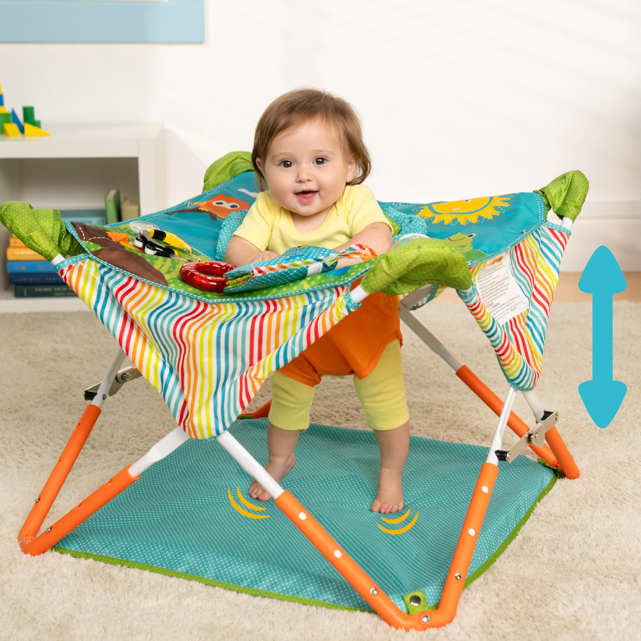 Bright Starts Pop 'N Jump Portable Activity Jumper, Indoor/Outdoor Use, Owl Forest with 4 Sensory Toys, Ages 6-12 Months 🍁 All In One Marketplace Canada