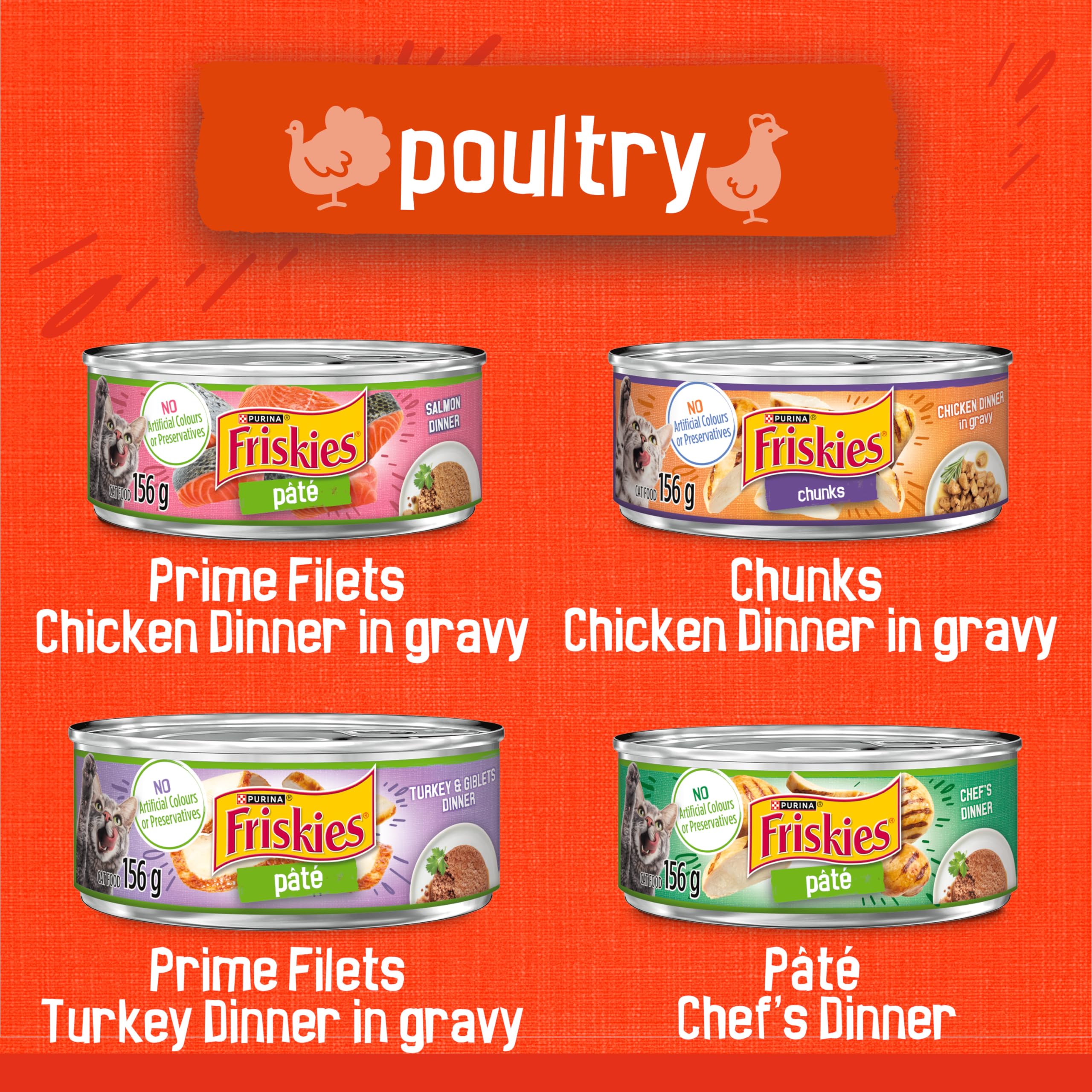 Friskies Poultry Wet Cat Food, Variety Pack 4 Flavours - 156 g Can (32 Pack) 🍁 All In One Marketplace Canada
