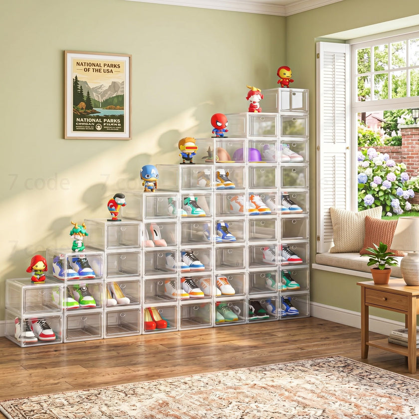 Thicken & Sturdy Clear Shoe Storage Organizer with Magnetic Door, Stackable Boxes for Closet, Foldable Space-Saving Shoe Rack for Sneaker Boot Container, Plastic Shoe Cabinet Shoe Box 6 Pack, White 🍁 All In One Marketplace Canada